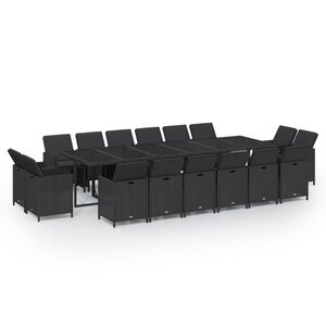 vidaXL Ensemble à dîner de jardin coussins 17 Pièces Résine tressée Noir