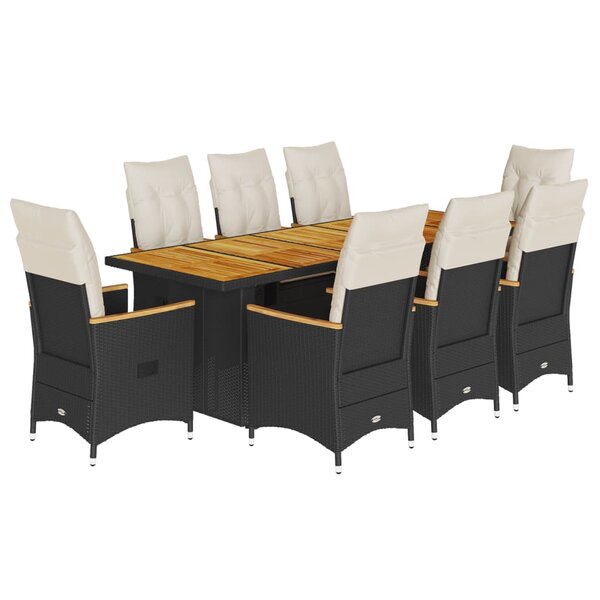 vidaXL Ensemble de bistro de jardin 9 Pièces coussins noir poly rotin