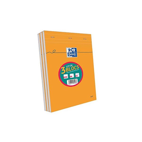 Lot de 3 Bloc-notes Orange A4 Quadrillé 5x5 80 feuilles 80g OXFORD
