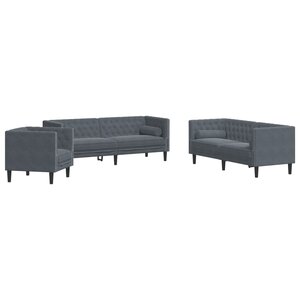 vidaXL Ensemble de canapé Chesterfield et traversins 3 Pièces gris foncé