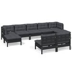 vidaXL Salon de jardin 9 Pièces avec coussins Noir Bois de pin