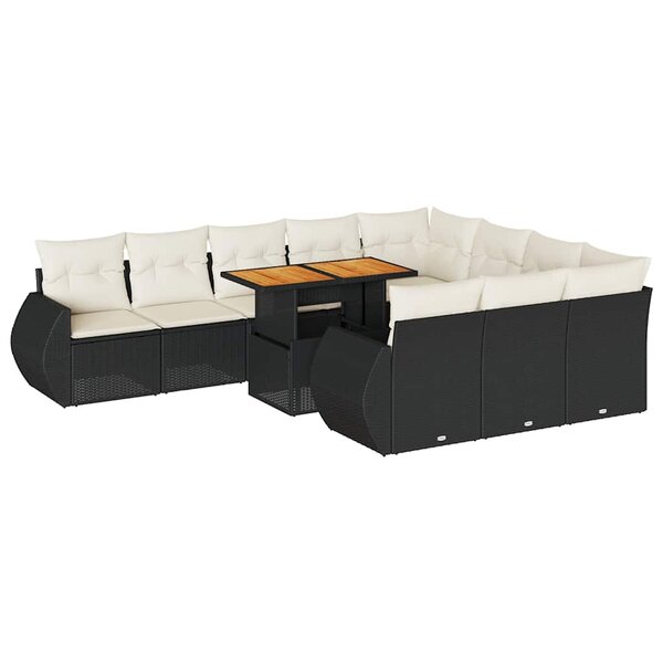 vidaXL Salon de jardin 11 Pièces avec coussins noir résine tressée