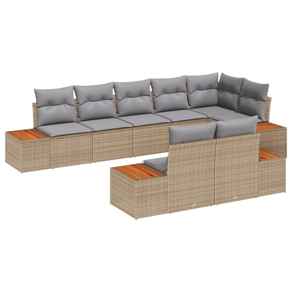 vidaXL Salon de jardin 8 pièces avec coussins en poly rattan beige et acacia