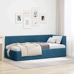 vidaXL Cadre de lit d'angle avec tête de lit Bleu 90 x 190 cm Velours