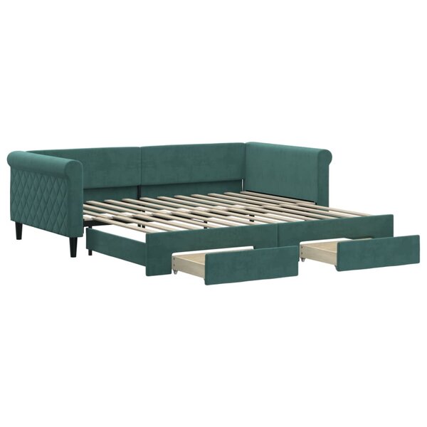 vidaXL Lit de jour et gigogne et tiroirs vert foncé 100x200 cm velours