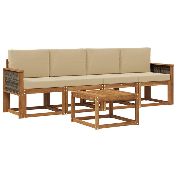 vidaXL Ensemble de canapés d'extérieur avec coussin 4 Pièces Naturel