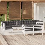 vidaXL Salon de jardin 9 Pièces avec coussins blanc bois de pin massif