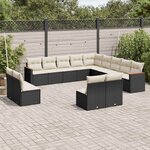 vidaXL Salon de jardin avec coussins 13 Pièces noir résine tressée