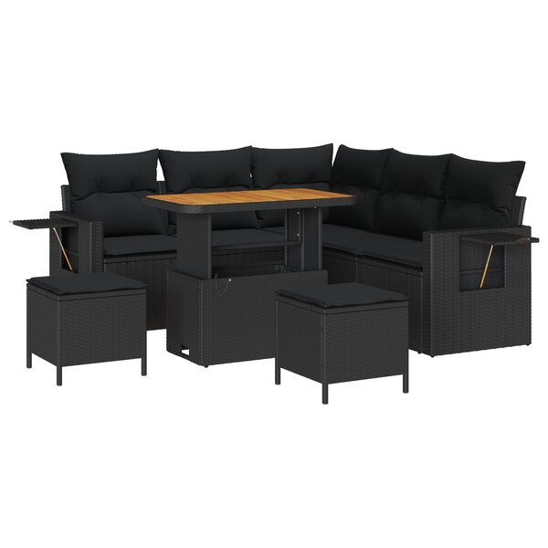 vidaXL Canapé de jardin 8 pièces avec coussins en poly rotin noir et acacia