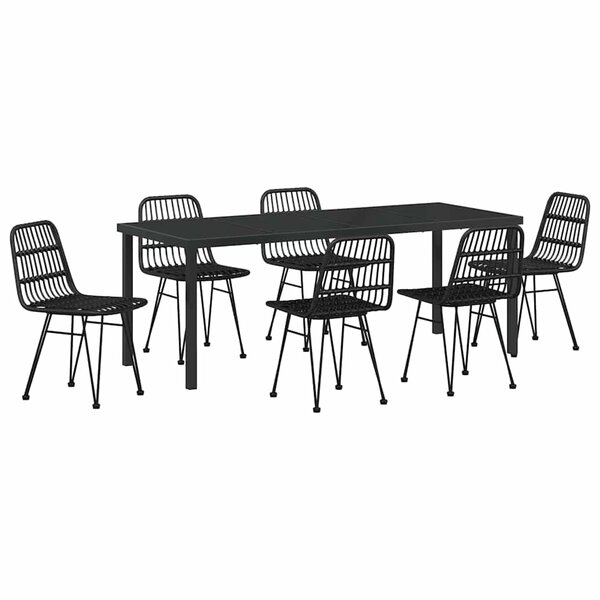 vidaXL Ensemble de salle à manger pour jardin 7 Pièces Noir