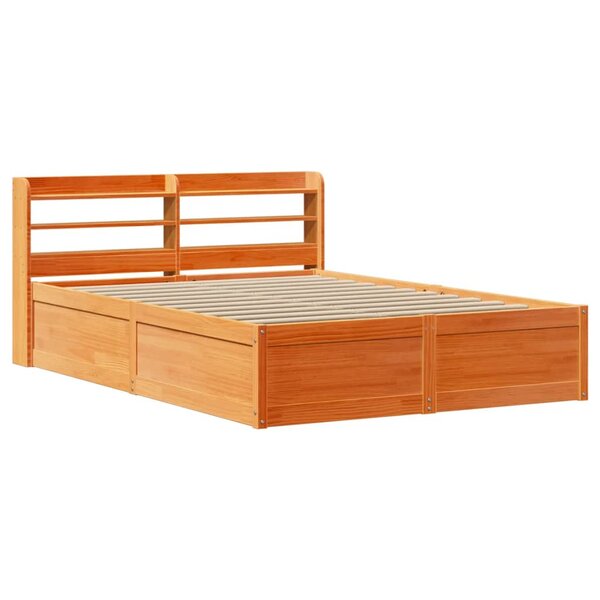 vidaXL Cadre de lit et tête de lit cire marron 135x190 cm bois de pin