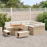 vidaXL Ensemble de canapé de jardin avec coussin 12 Pièces Beige  Crème