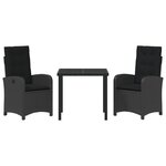 vidaXL Ensemble de salle à manger de jardin 3 pièces avec coussins Noir Rattan synthétique