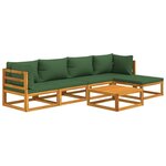 Salon de jardin meuble d'extérieur ensemble de mobilier 6 pièces avec coussins vert bois massif 02_0016959