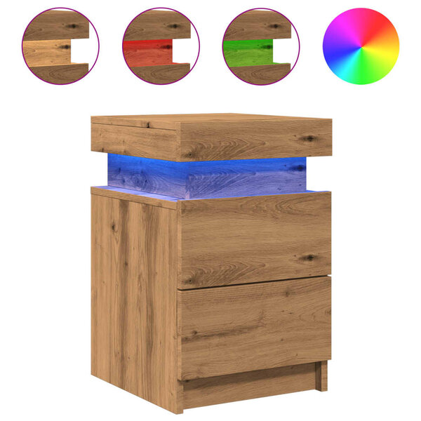 vidaXL Table de chevet avec LED chêne artisanal bois d'ingénierie
