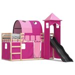 vidaXL Lit superposé avec toboggan et rideaux rose 90x190 cm
