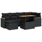 vidaXL Salon de jardin avec coussins 7 Pièces noir résine tressée acacia