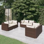 vidaXL Salon de jardin 6 Pièces avec coussins Résine tressée Marron