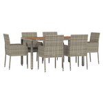 vidaXL Ensemble à manger jardin et coussins 7 Pièces gris rotin