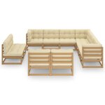 vidaXL Salon de jardin 12 Pièces avec coussins marron miel bois de pin