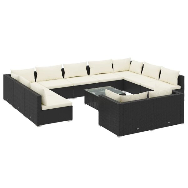 vidaXL Salon de jardin 12 Pièces avec coussins Noir Résine tressée