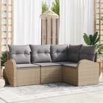vidaXL Ensemble de canapé de jardin 4 Pièces Beige Poly rotin