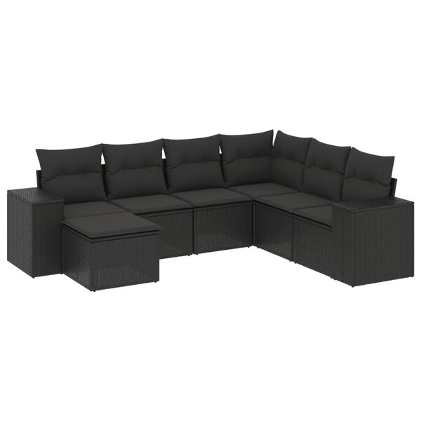 vidaXL Salon de jardin 7 Pièces avec coussins noir résine tressée