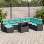 vidaXL Salon de jardin avec coussins 9 Pièces noir résine tressée acacia