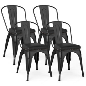 Lot de 4 chaises empilables pour salle à manger 53 x 44 x 84 cm confort rembourré design moderne en métal noir 20_0013586