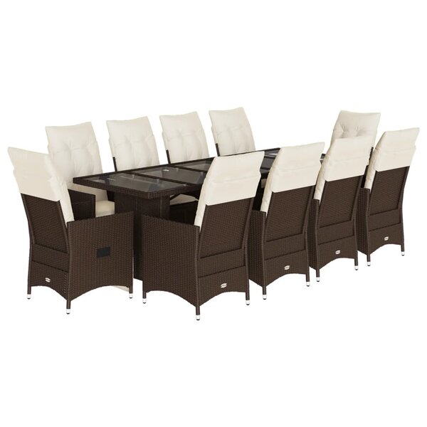 vidaXL Ensemble de bistro de jardin 11 Pièces coussins marron poly rotin