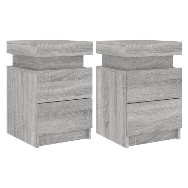 vidaXL Tables de chevet avec lumières LED 2 Pièces sonoma gris 35x39x55cm