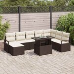 vidaXL Ensemble de canapé de jardin 9 pièces avec coussins marron en poly rattan