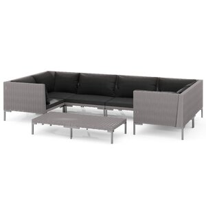 vidaXL Salon de jardin 7 Pièces avec coussins Résine tressée Gris foncé