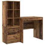 vidaXL Bureau avec tiroir avec étagère avec stockage 2 Pièces Bois ancien