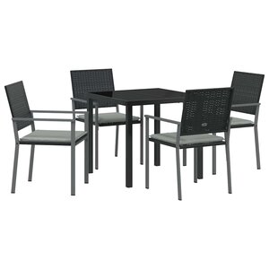 vidaXL Ensemble de salle à manger pour jardin 5 Pièces Noir Poly rotin