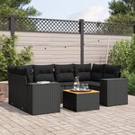 vidaXL Salon de jardin 7 Pièces avec coussins noir résine tressée