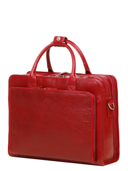 Porte ordinateur Premium en cuir - KATANA - 14 pouces - 3 compartiments - L39.0 x H29.5 x P13.0 cm- 31044-Rouge