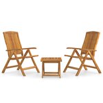 vidaXL Salon de jardin 3 Pièces bois de teck solide