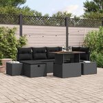 vidaXL Ensemble de canapé de jardin avec coussin 7 Pièces Noir Poly rotin