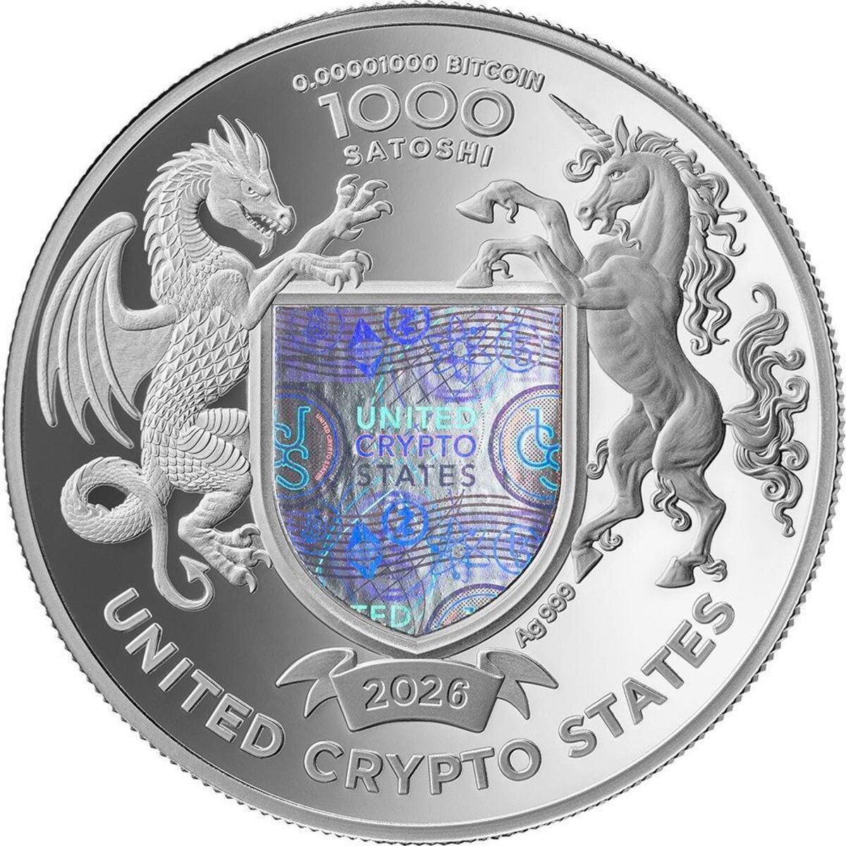Pièce de monnaie en Argent 1000 Satoshi g 31.1 (1 oz) Millésime 2026 United  Crypto States EAGLE OF BINARY WORLD - La Poste