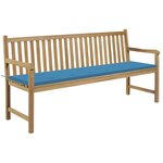 vidaXL Banc de jardin avec coussin bleu 175 cm Teck massif