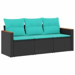 vidaXL Salon de jardin 3 Pièces avec coussins noir résine tressée