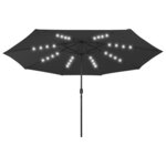 vidaXL Parasol d'extérieur avec LED et mât en métal 400 cm Noir