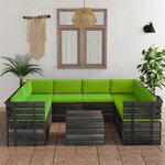 vidaXL Salon palette de jardin 9 Pièces avec coussins Bois de pin massif