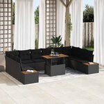 vidaXL Ensemble de canapé de jardin 11 Pièces Noir Poly rotin