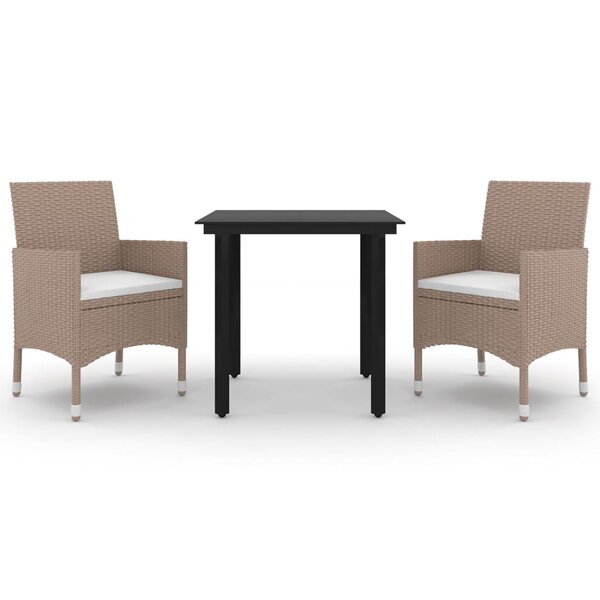 vidaXL Ensemble à manger de jardin coussins 3 Pièces Résine tressée Verre