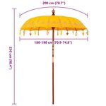 vidaXL Parasol Jaune (210-220) x 260 cm Coton et bois massif