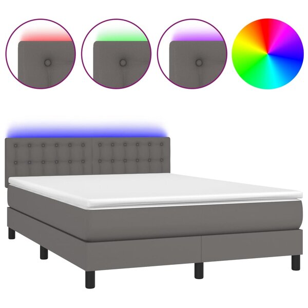 vidaXL Sommier à lattes de lit avec matelas et LED Gris 140x200 cm