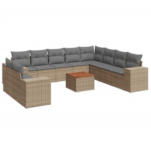 vidaXL Salon de jardin 11 Pièces avec coussins beige résine tressée
