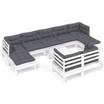 vidaXL Salon de jardin 10 Pièces avec coussins blanc bois de pin massif